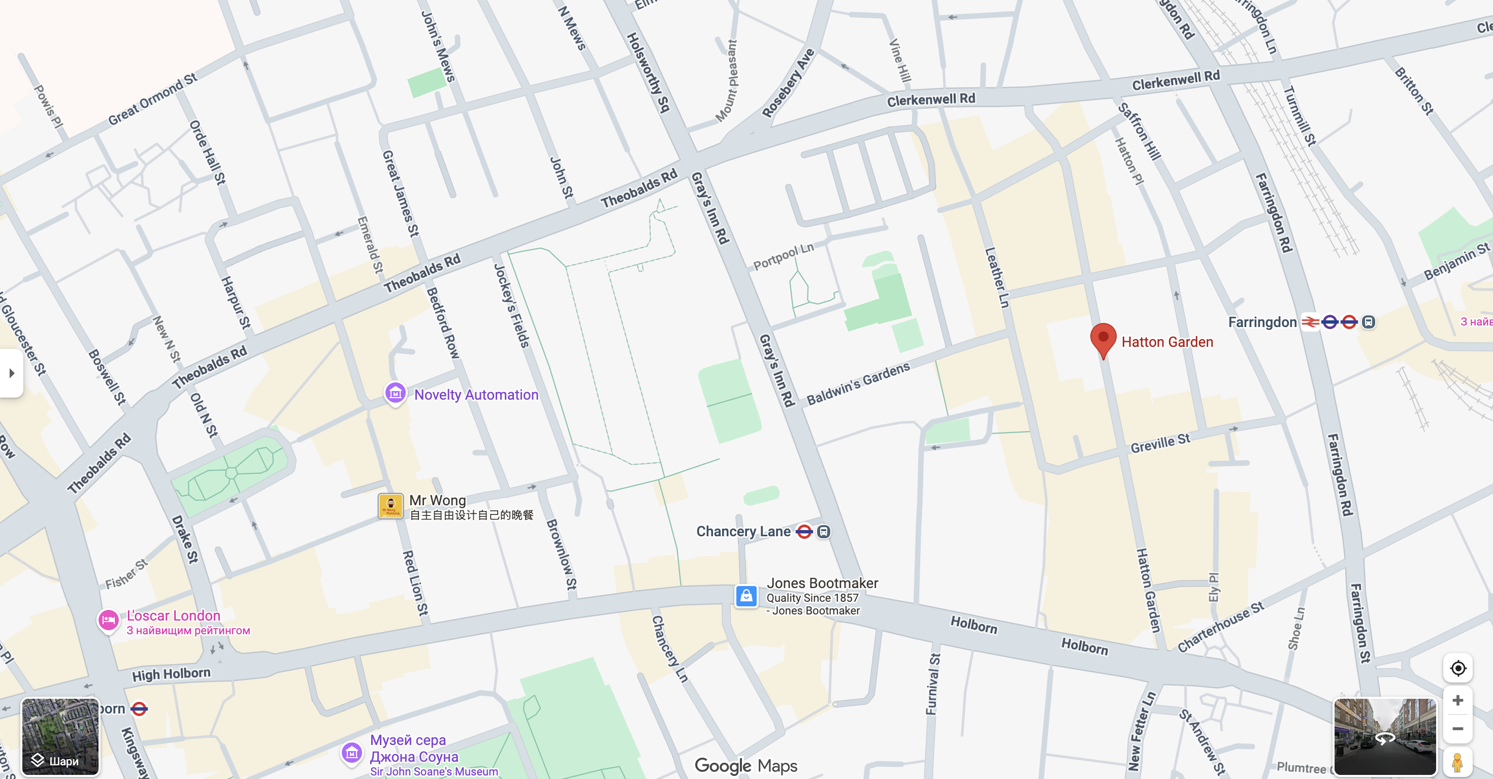 Скрин визуальной карты по адресу Hatton Garden, London EC1N 8DX